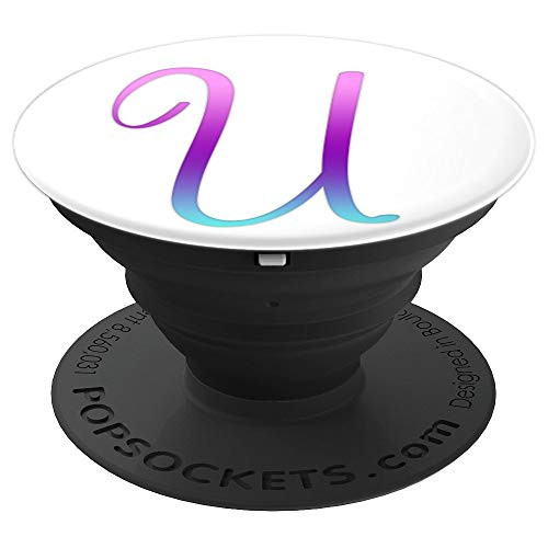 Teal Purple Pink Ombre Letter U Monogram On White PopSockets Grip and Stand for Phones and Tablets