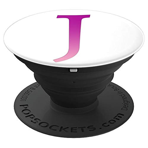 Pink Purple Letter J Monogram On White PopSockets Grip and Stand for Phones and Tablets