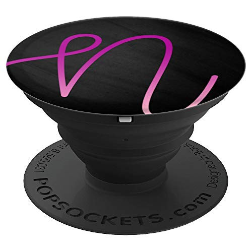 Pink Purple Letter N Monogram On Black PopSockets Grip and Stand for Phones and Tablets