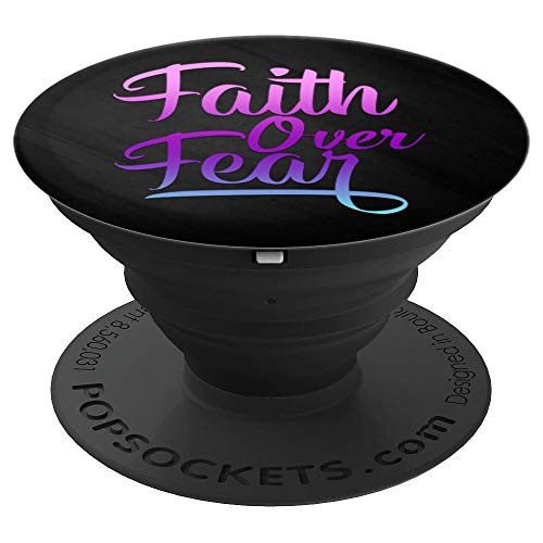Teal Purple Pink Ombre Faith Over Fear On Black  PopSockets Grip and Stand for Phones and Tablets