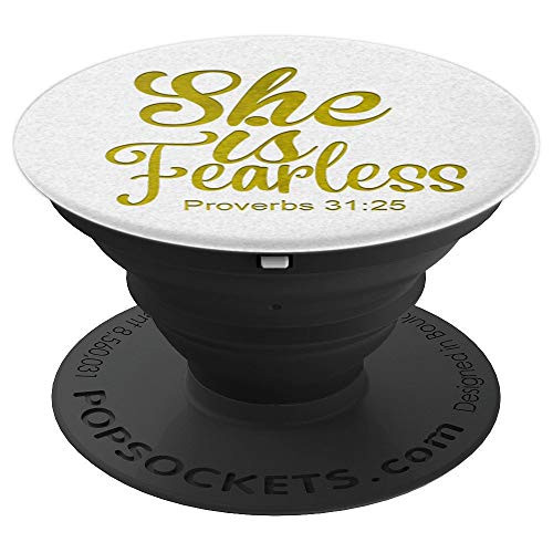 Vintage Yellow She is Fearless On White - PopSockets Grip and Stand for Phones and Tablets