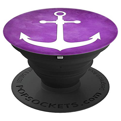 White Anchor nautical design On Vintage Purple PopSockets Grip and Stand for Phones and Tablets