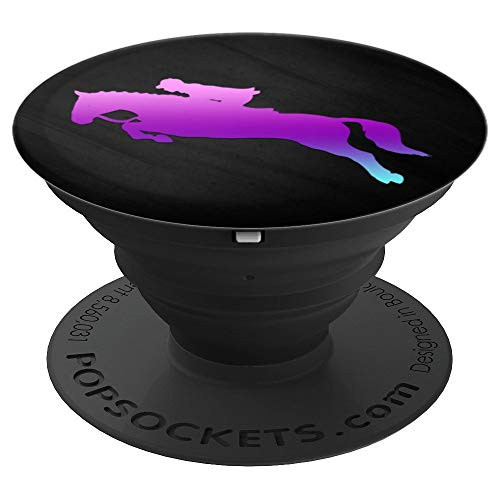 Teal Purple Pink Ombre Horse Girl On Black  PopSockets Grip and Stand for Phones and Tablets