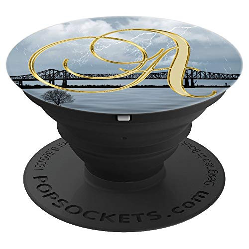 A Yellow Storm Weather Rain Bridge Initial Monogram Letter - PopSockets Grip and Stand for Phones and Tablets