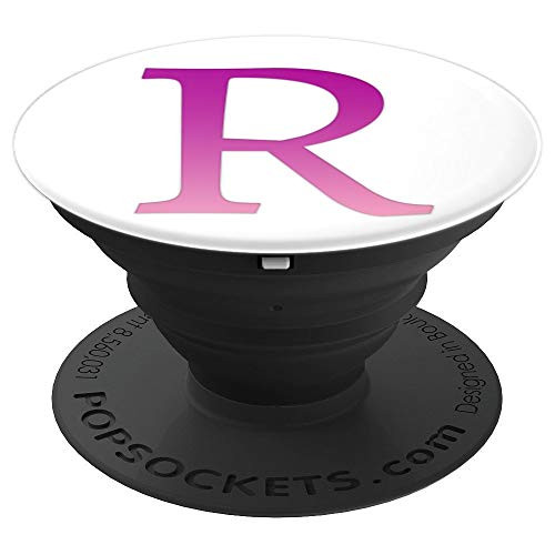 Pink Purple Letter R Monogram On White PopSockets Grip and Stand for Phones and Tablets