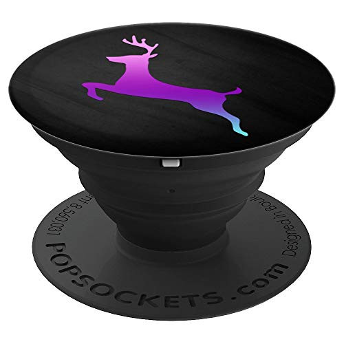 Teal Purple Pink Ombre Deer On Black  PopSockets Grip and Stand for Phones and Tablets