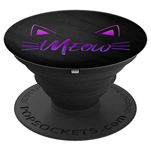 Teal Purple Pink Ombre Meow Cat Kitten Ears On Black  PopSockets Grip and Stand for Phones and Tablets