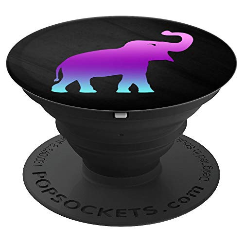 Teal Purple Pink Ombre Elephant On Black PopSockets Grip and Stand for Phones and Tablets