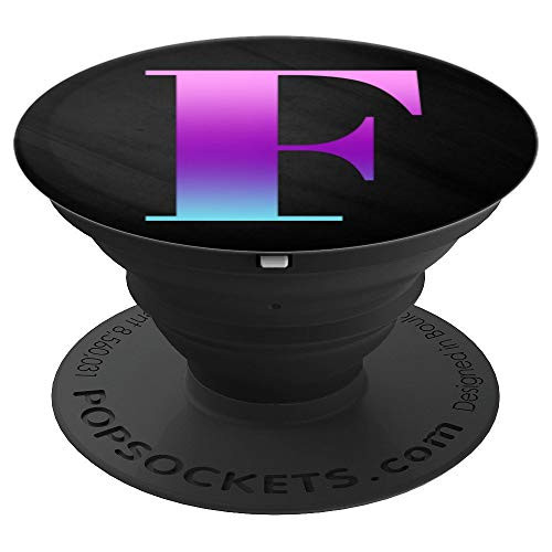 Teal Purple Pink Ombre Letter F Monogram On Black PopSockets Grip and Stand for Phones and Tablets