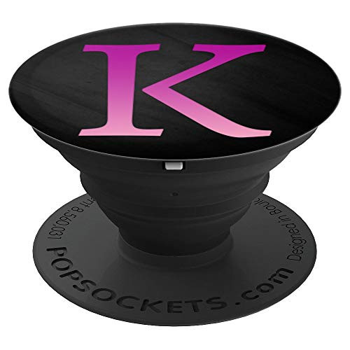 Pink Purple Letter K Monogram On Black PopSockets Grip and Stand for Phones and Tablets