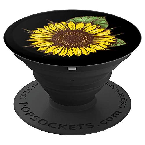 Sunflower Decor Girasol yellow Sun Flower Black Background PopSockets Grip and Stand for Phones and Tablets