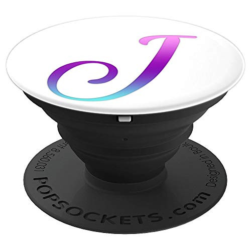Teal Purple Pink Ombre Letter J Monogram On White PopSockets Grip and Stand for Phones and Tablets