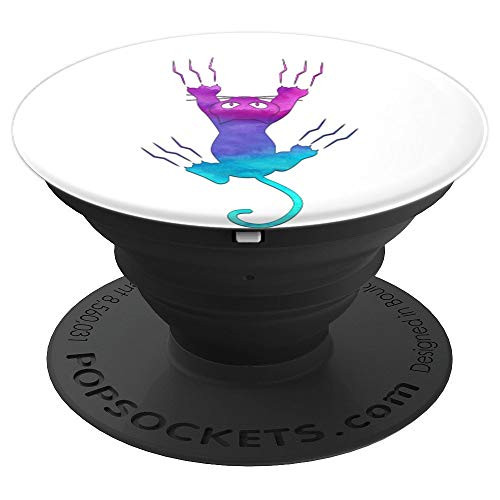 Purple Turquoise Cat Kitten Silhouette On White PopSockets Grip and Stand for Phones and Tablets