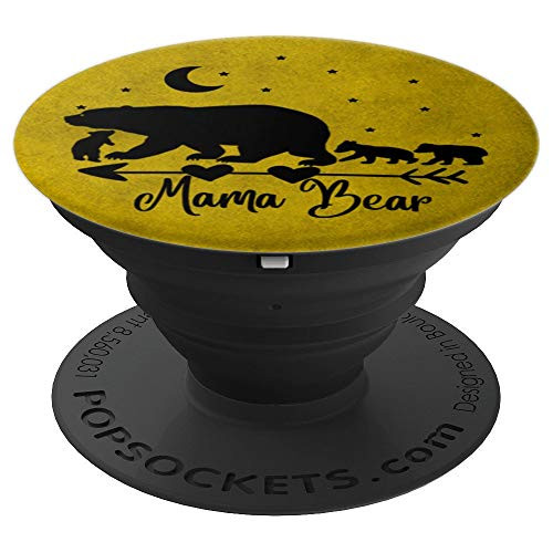 Black Mama Bear and Three Cubs On vintage Yellow PopSockets Grip and Stand for Phones and Tablets Black Mama Bear and Three Cubs On vintage Yellow PopSockets Grip and Stand for Phones and Tablets