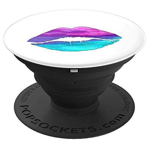 Purple Turquoise Lips Lipstick Kiss On White PopSockets Grip and Stand for Phones and Tablets