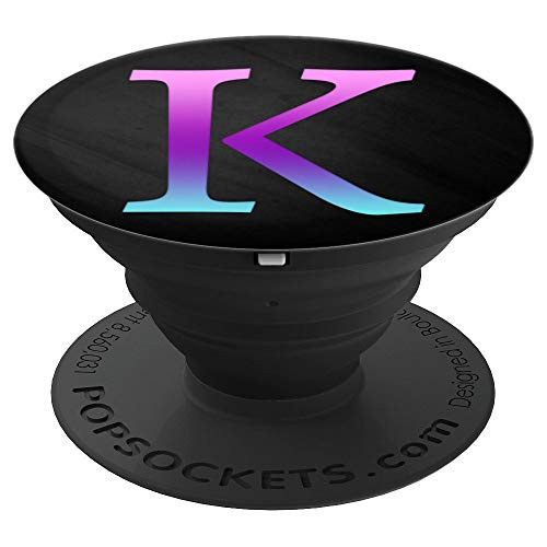 Teal Purple Pink Ombre Letter K Monogram On Black PopSockets Grip and Stand for Phones and Tablets