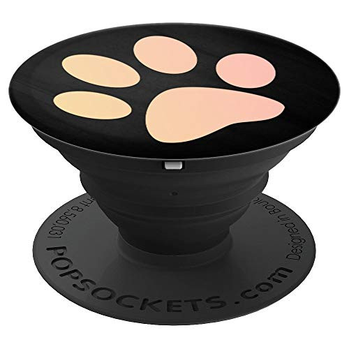 Pink and Yellow Dog Paw Print On Black - PopSockets Grip and Stand for Phones and Tablets