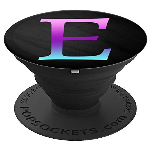 Teal Purple Pink Ombre Letter-E Monogram On Black PopSockets Grip and Stand for Phones and Tablets
