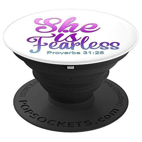 Teal Purple Pink Ombre She is Fearless On White PopSockets Grip and Stand for Phones and Tablets