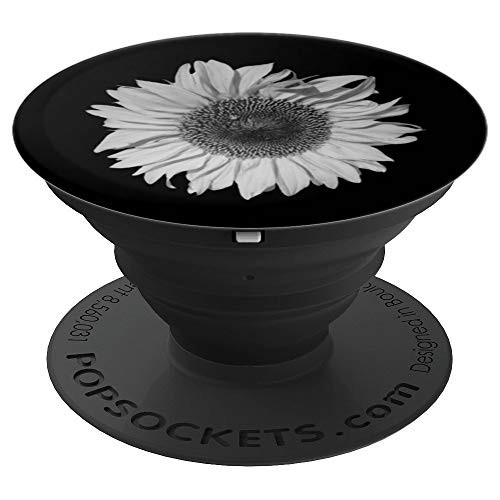 Monochrome Black And White Sunflower - PopSockets Grip and Stand for Phones and Tablets