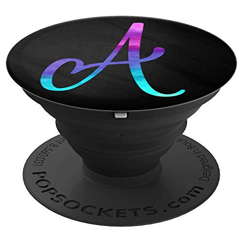 Purple Turquoise Letter A Monogram On Black PopSockets Grip and Stand for Phones and Tablets