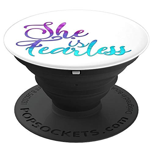Purple Turquoise She is Fearless On White PopSockets Grip and Stand for Phones and Tablets