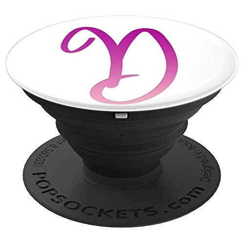 Pink Purple Letter D Monogram On White PopSockets Grip and Stand for Phones and Tablets