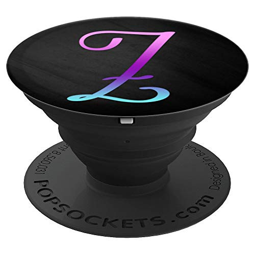 Teal Purple Pink Ombre Letter Z Monogram On Black PopSockets Grip and Stand for Phones and Tablets
