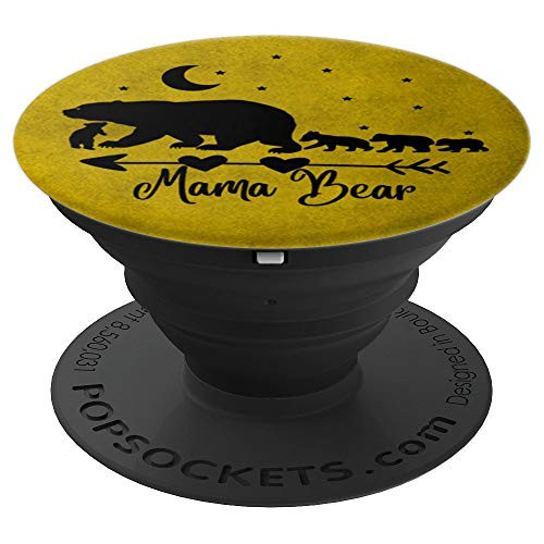 Black Mama Bear and Four Cubs On vintage Yellow PopSockets Grip and Stand for Phones and Tablets Black Mama Bear and Four Cubs On vintage Yellow PopSockets Grip and Stand for Phones and Tablets