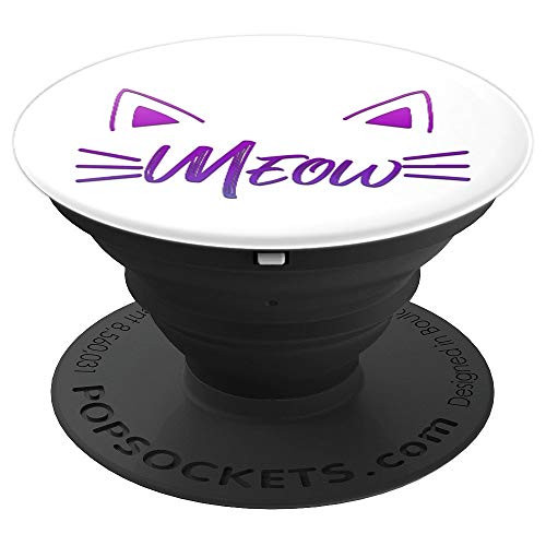 Teal Purple Pink Ombre Meow Cat Kitten Ears On White PopSockets Grip and Stand for Phones and Tablets