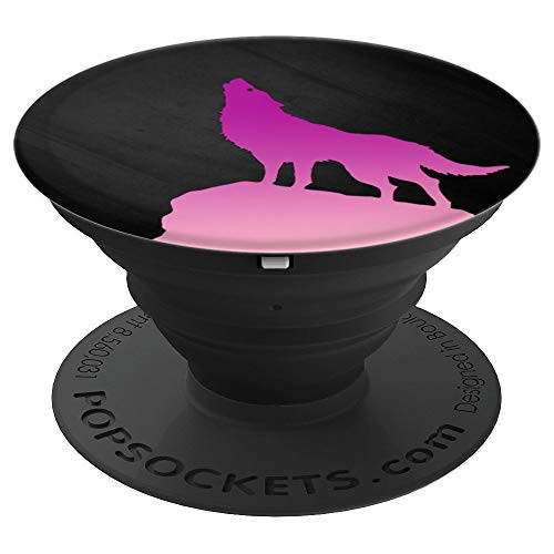 Pink Purple Wolf On Black Background - PopSockets Grip and Stand for Phones and Tablets