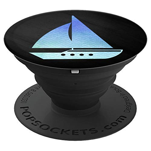 Purple Blue Green Watercolor Sailboat Nautical Design Black - PopSockets Grip and Stand for Phones and Tablets