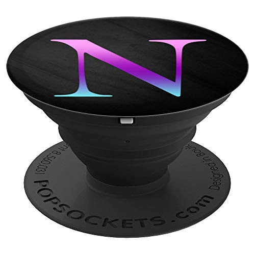 Teal Purple Pink Ombre Letter N Monogram On Black PopSockets Grip and Stand for Phones and Tablets