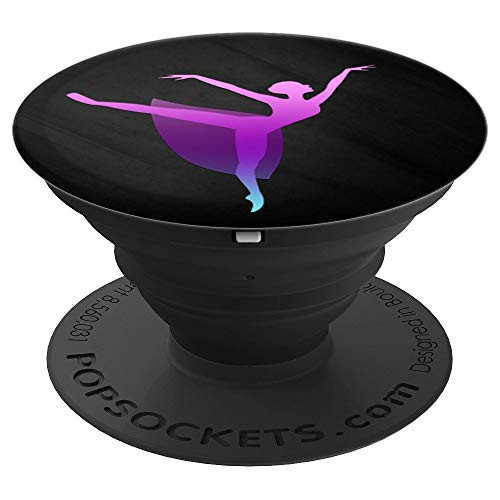 Teal Purple Pink Ombre Ballet Dancer On Black  PopSockets Grip and Stand for Phones and Tablets