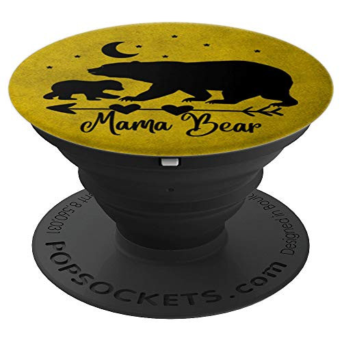 Black Mama Bear and One Cub On vintage Yellow PopSockets Grip and Stand for Phones and Tablets Black Mama Bear and One Cub On vintage Yellow PopSockets Grip and Stand for Phones and Tablets