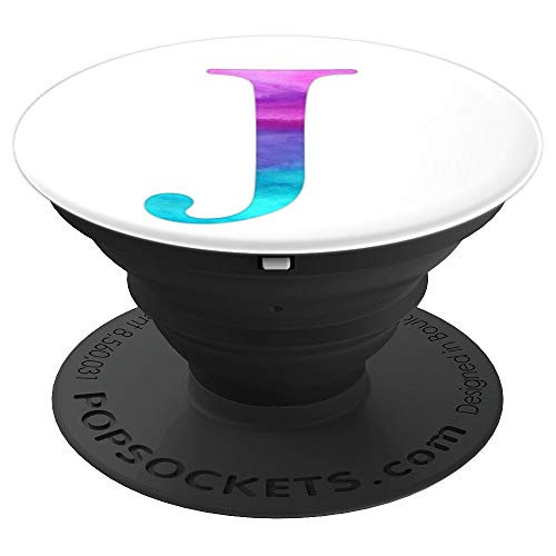 Purple Turquoise Letter J Monogram On White PopSockets Grip and Stand for Phones and Tablets