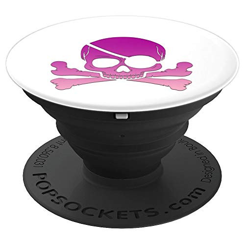 Pink Purple Pirate Skull Crossbones On White PopSockets Grip and Stand for Phones and Tablets