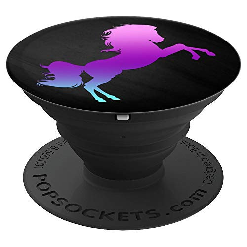 Teal Purple Pink Ombre Horse On Black  PopSockets Grip and Stand for Phones and Tablets