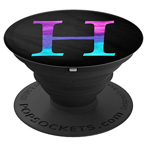 Purple Turquoise Letter H Monogram On Black PopSockets Grip and Stand for Phones and Tablets