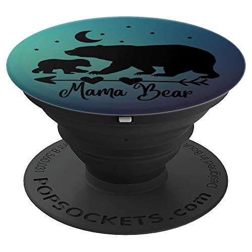 Black Mama Bear and One Cub On Teal Purple Navy Blue PopSockets Grip and Stand for Phones and Tablets Black Mama Bear and One Cub On Teal Purple Navy Blue PopSockets Grip and Stand for Phones and Tablets