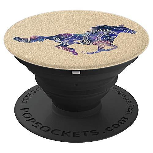 Horse Blue Equestrian Boho Chic Tribal Print on Yellow Brown - PopSockets Grip and Stand for Phones and Tablets