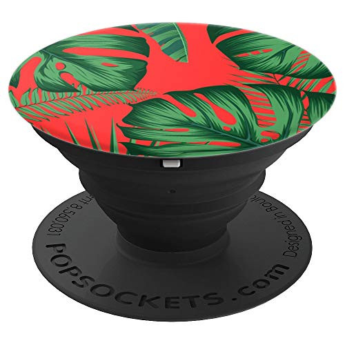 Green tropical palm tree leaves on a Red background PopSockets Grip and Stand for Phones and Tablets Green tropical palm tree leaves on a Red background PopSockets Grip and Stand for Phones and Tablets