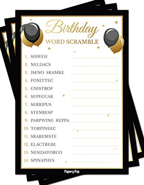 Birthday Party Word Scramble Game Cards (50 Pack) - Birthday Party Games Ideas Activities Supplies