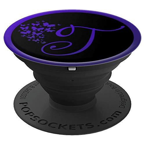 Purple Letter T Alphabet Initial with Butterfly Monogram - PopSockets Grip and Stand for Phones and Tablets