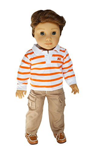 Brittany's My Orange Striped Top and Khaki Pants Compatible with American Girl Boy Dolls- 18 Inch Boy Doll Clothes (Logan Doll is not Included)