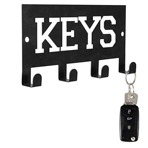 MyGift Modern Black Metal Wall-Mounted Cutout Keys Rack with 4 Hooks