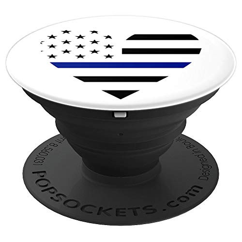 Thin Blue Line Heart Police Wife Mom USA American Flag - PopSockets Grip and Stand for Phones and Tablets