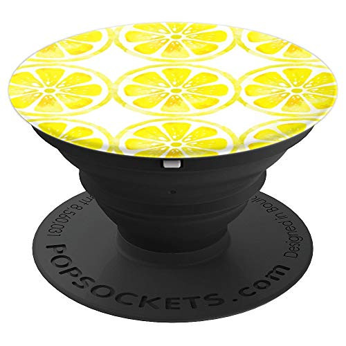 Lemon Fruit Slice White and Yellow Pattern - PopSockets Grip and Stand for Phones and Tablets