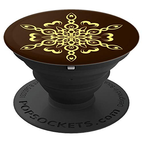 Beautiful Gold Flower Mandala Brown Background. - PopSockets Grip and Stand for Phones and Tablets
