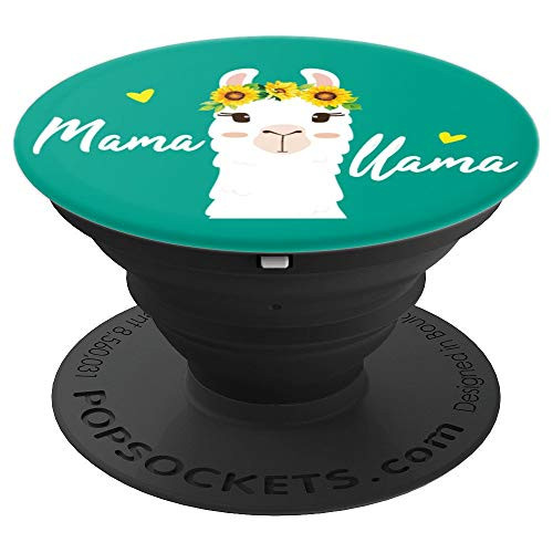 Mama Llama Sunflower Mint Green Background Gift - PopSockets Grip and Stand for Phones and Tablets